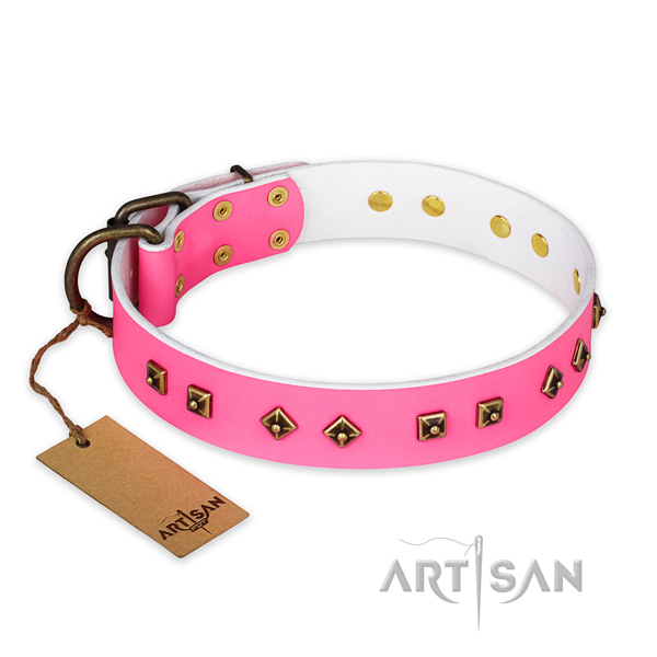 Exceptional full grain natural leather dog collar with rust-proof traditional buckle