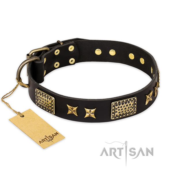 Perfect fit natural genuine leather dog collar with corrosion proof D-ring