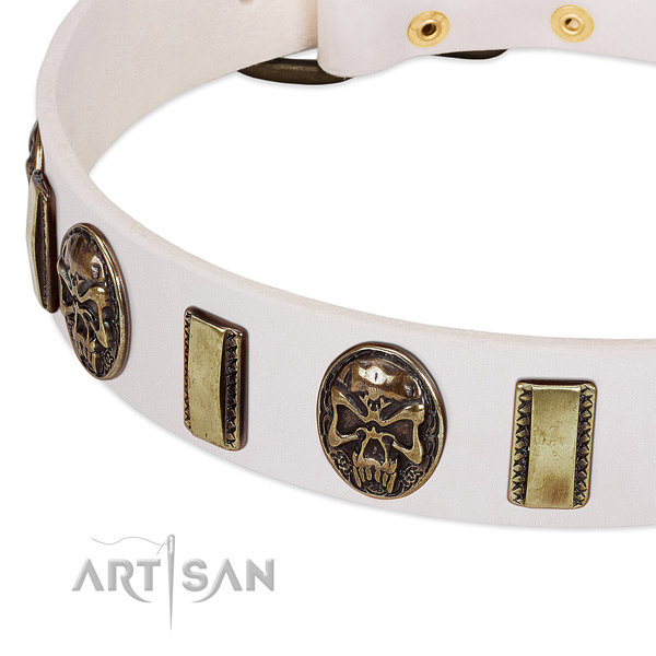 Corrosion resistant D-ring on natural genuine leather dog collar for your pet