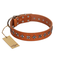 "Star Trek" FDT Artisan Tan Leather Amstaff Collar Decorated with Stars