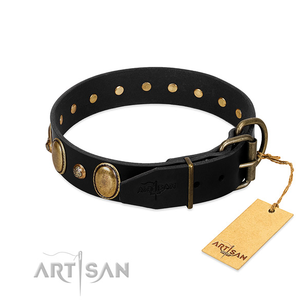 Reliable hardware on genuine leather collar for daily walking your doggie