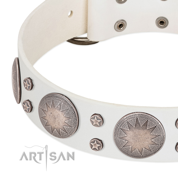 Exquisite genuine leather dog collar with strong decorations