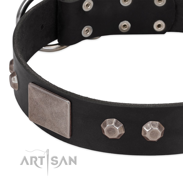 Daily walking soft full grain genuine leather dog collar