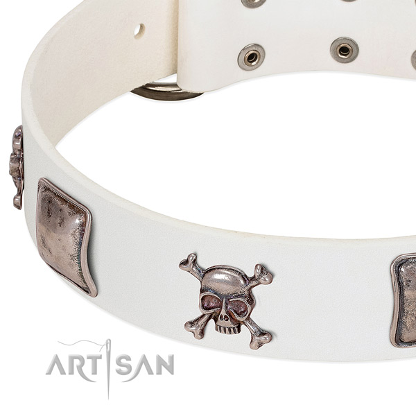 Durable decorations on full grain leather dog collar
