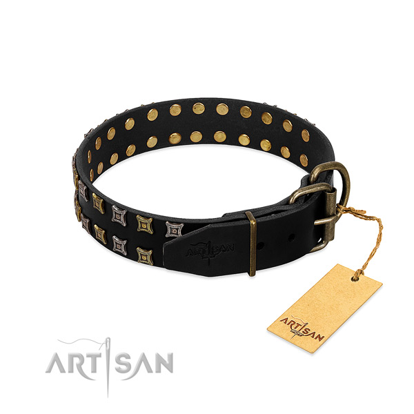 Strong genuine leather dog collar crafted for your four-legged friend