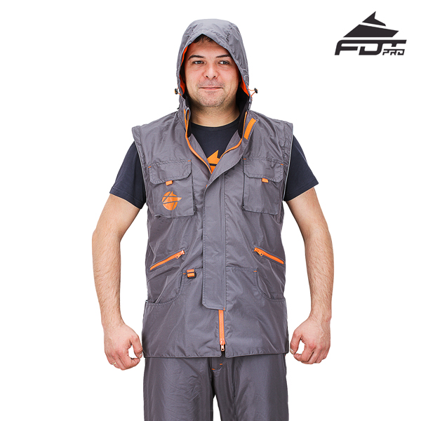 Dog Tracking Jacket Grey Color FDT Professional Design with Comfortable Hood