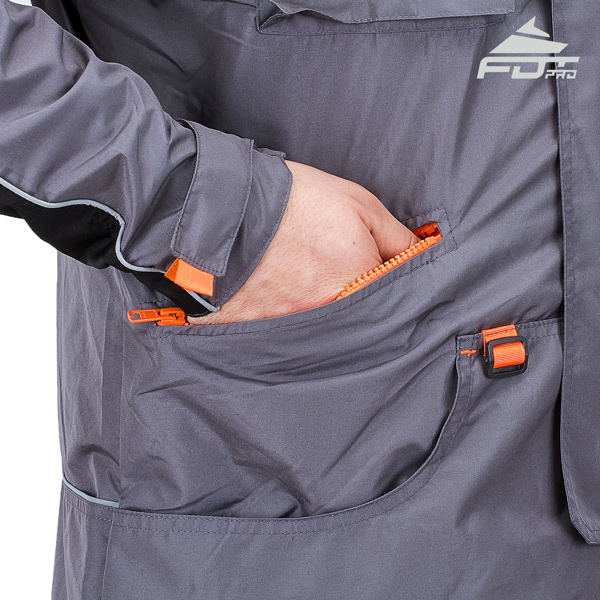 Grey Professional Design Dog Training Jacket with Reliable Side Pockets