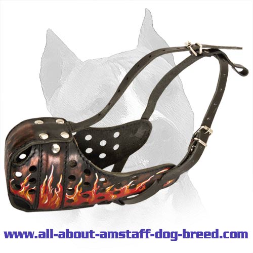 High Quality Leather Dog Muzzle With Tongues of Flame M77FL