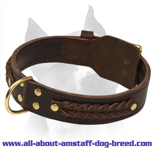 Wonderful Wide 2 Ply Leather Dog Collar For Amstaff Dog Breed