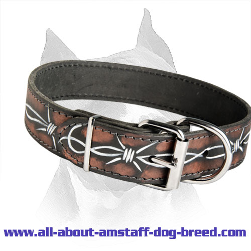 Handcrafted Barbed Wire Amstaff Leather Dog Collar