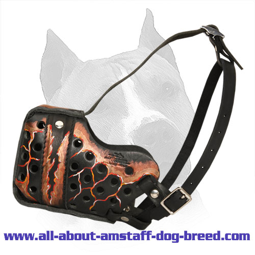 'Magma' Painted Leather American Staffordshire Terrier Muzzle