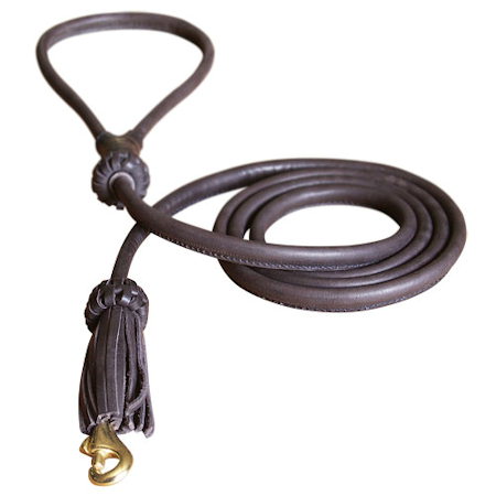 Rolled Leather Dog Leash 4 foot Round lead for Amstaff