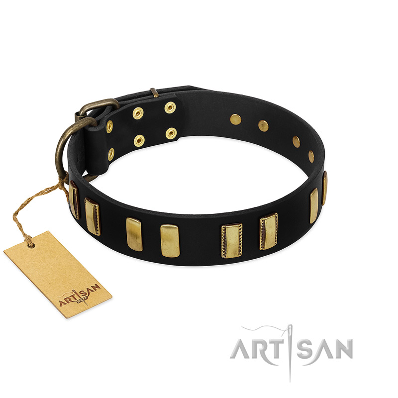 "Glorious Night" FDT Artisan Decorated Black Leather Amstaff Collar