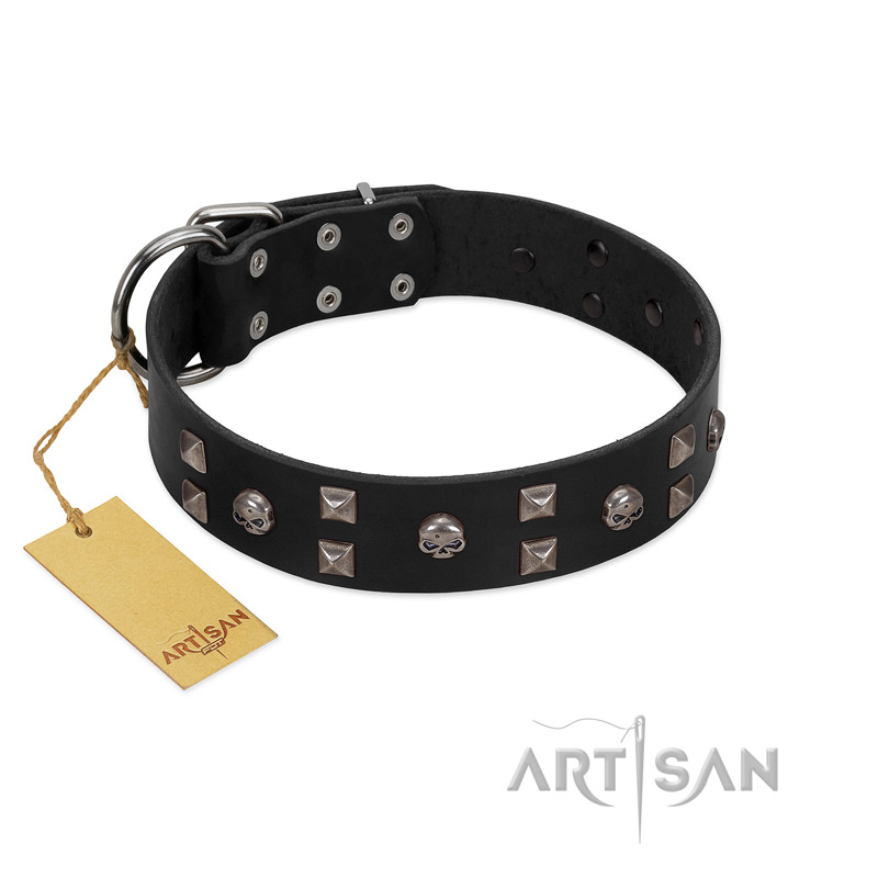 "Fire Eyes" Designer Handmade FDT Artisan Black Leather Amstaff Collar