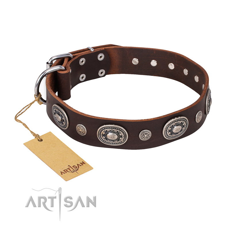 "Extra Pizzazz" FDT Artisan Adorned Brown Leather Amstaff Collar