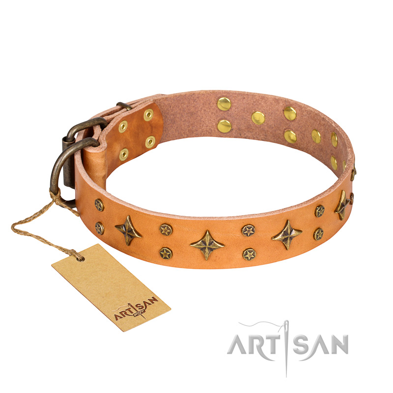 "Top-Flight" FDT Artisan Adorned Tan Leather Amstaff Collar