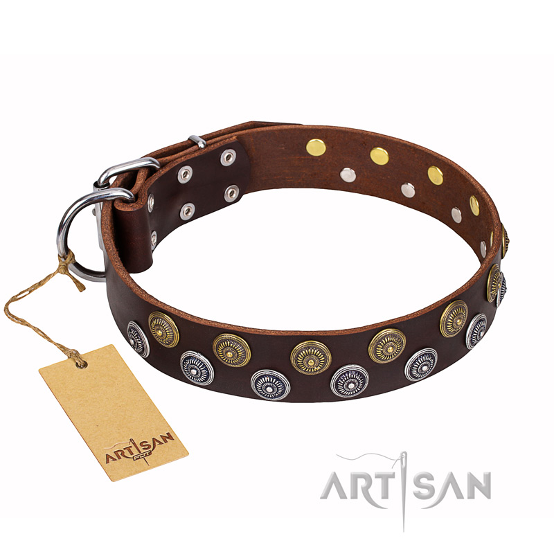 "Strong Shields" FDT Artisan leather Amstaff collar with stylish decorations