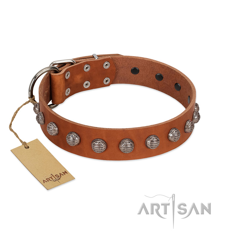 "Heroic Deeds" Designer Handmade FDT Artisan Tan Leather Amstaff Collar