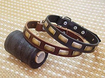 Leather Special Dog Collar With Plates  for Amstaff dog