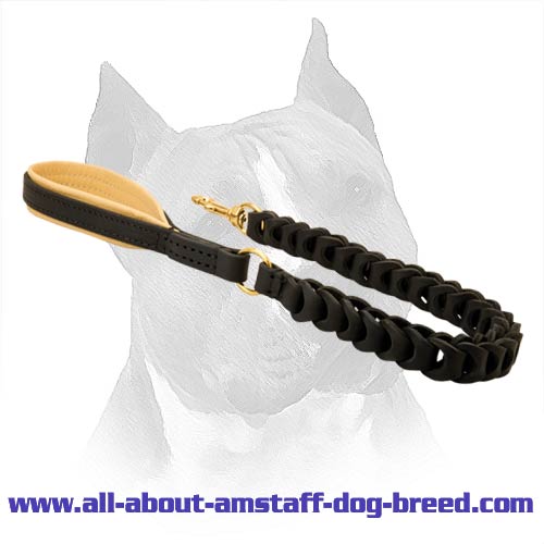 Amstaff Leather Dog Leash With Nappa Padded Handle