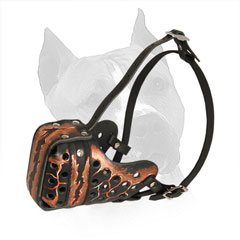 Amstaff Leather Muzzle with Soft Felt Padded Nose Area 